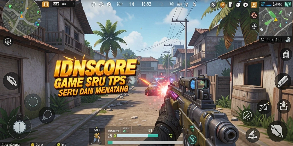 Tampilan gameplay seru dari IDNSCORE dalam pertempuran TPS.