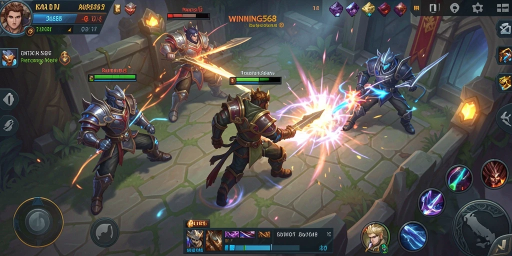 Tampilan seru pertempuran di WINNING568 dalam arena MOBA.